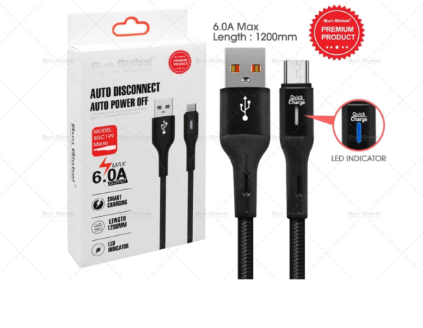 Micro USB Auto Power Off Charging Cable 6A Sun Global SGC199