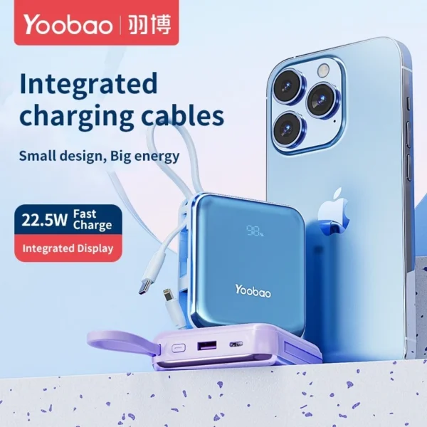 Yoobao LK10 10000mAh Mini Fast Charging Powerbank Built in Cables (Lightning & Type C) PD20W SCP22.5W Blue