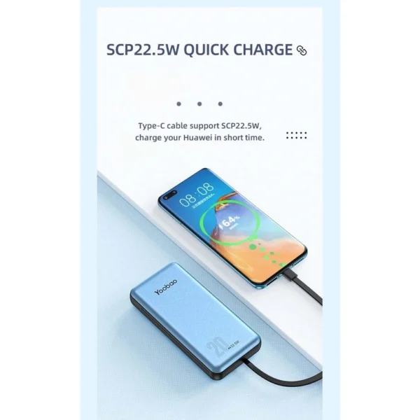 Yoobao LC6 20000mAh Fast Charging Power Bank Built in Cables (Lightning & Type C) PD3.0/QC3.0/SCP22.5W