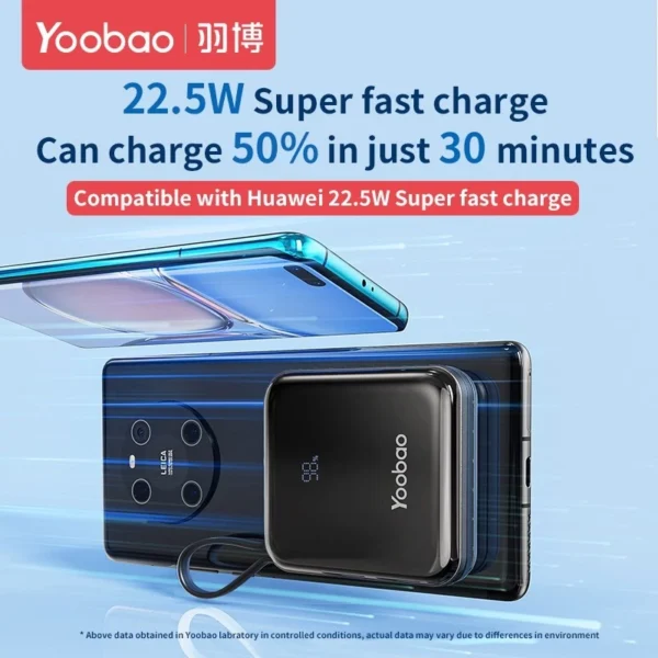 Yoobao LK10 10000mAh Mini Fast Charging Powerbank Built in Cables (Lightning & Type C) PD20W SCP22.5W Blue