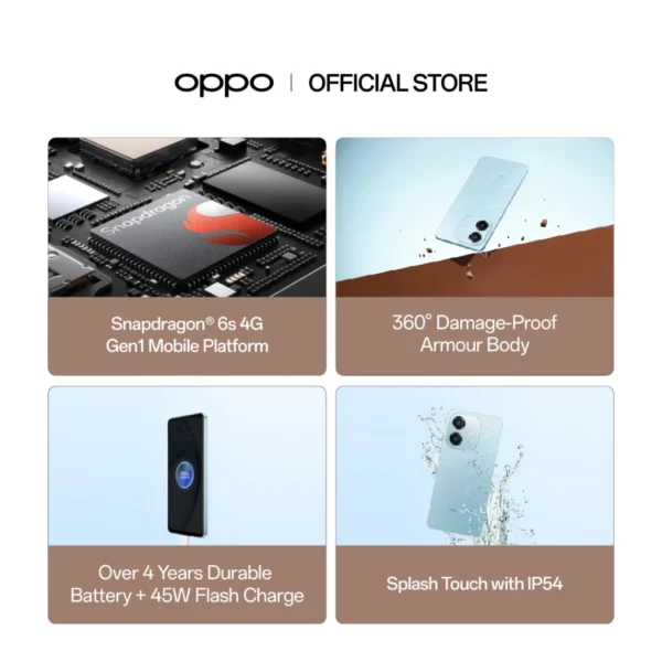 OPPO A3x | 6GB RAM + 128GB ROM | Snapdragon 6s 4G Gen1 | Military-Grade Shock Resistance | IP54 | Smartphone