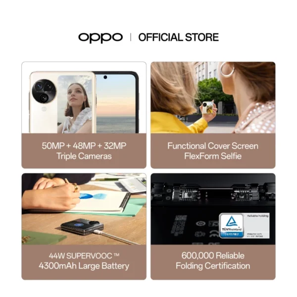 OPPO Find N3 Flip 12GB + 256GB | Triple Cameras | FlexForm Selfie | 4300mAh | 600,000 Reliable Folding Certification