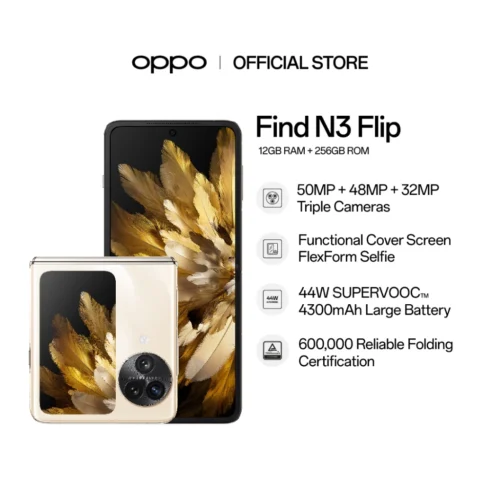my-11134207-7r992-lpaczbf11vo0bf.webp OPPO Find N3 Flip 12GB + 256GB | Triple Cameras | FlexForm Selfie | 4300mAh | 600,000 Reliable Folding Certification